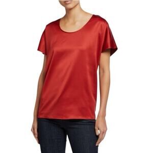 Eileen Fisher Red Satin Short Sleeve Scoop Neck Blouse Medium